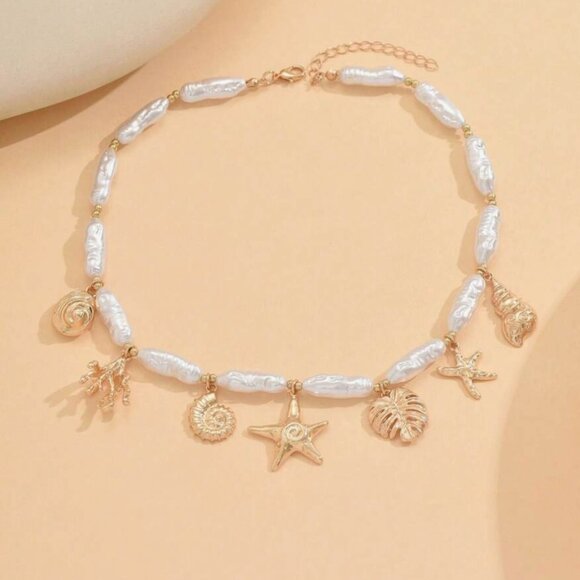 Zara pearl & shell chain necklace - Picture 3 of 9